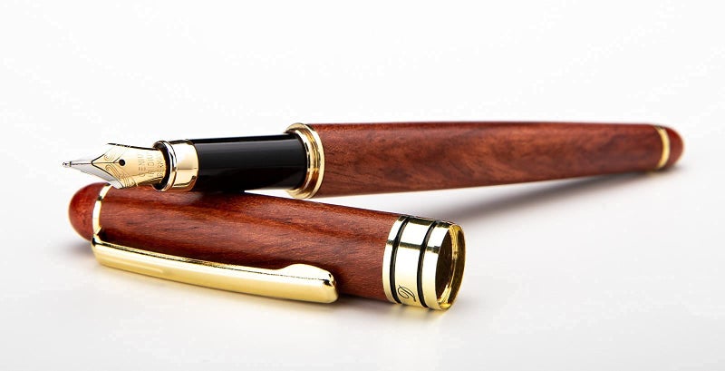 Dryden Designs Luxury Rosewood Fountain Pen with Ink Refill Converter and Gift Case - Smooth & Elegant - Image 1
